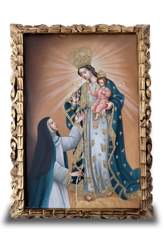 Virgen del Buen Suceso con Madre Mariana en lienzo (Escuela de Arte Cusqueña) (40cm x 60cm)